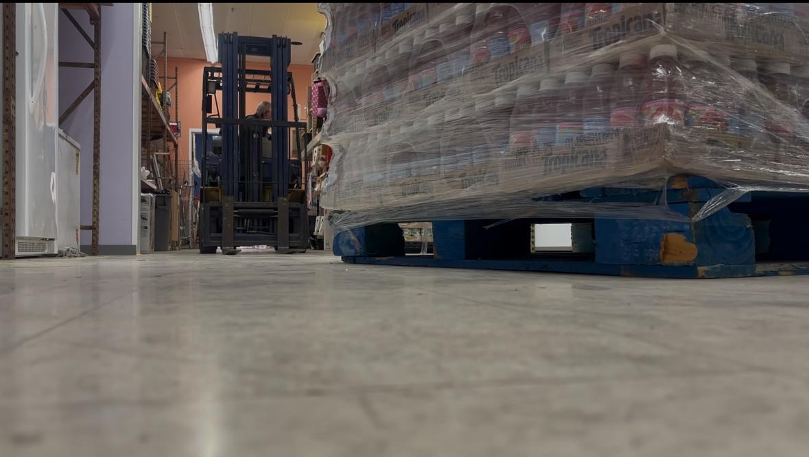 Warehouse with pallets of food